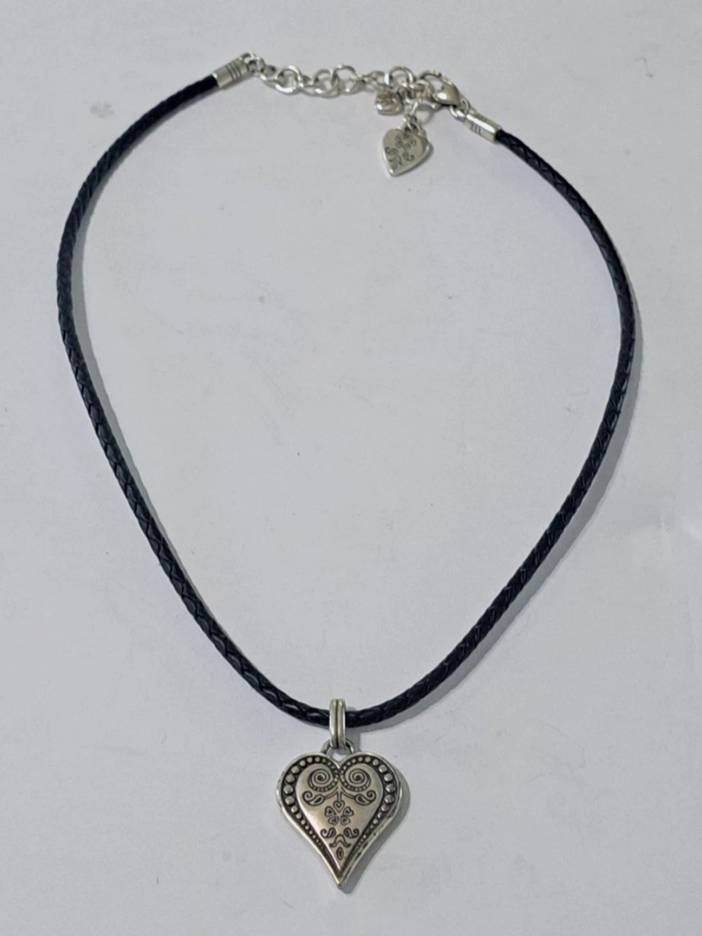 Heart Pendant Necklace on Black Braided Cord